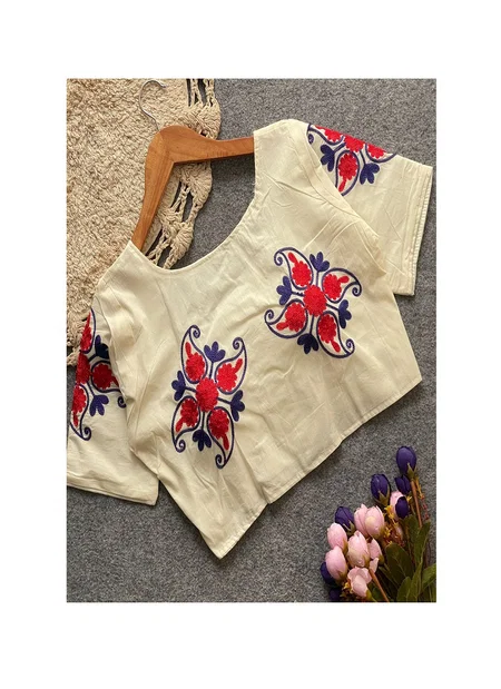 Tew Havy Khadi Cotton With Hand Embroidery Blouses Bulk Orders In India